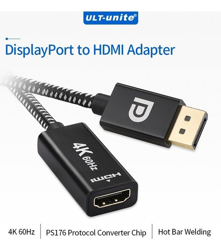 Imagen 6 de 7 de Adaptador Hdmi A Displayport 4k/60hz Convertidor 1.4 2.0