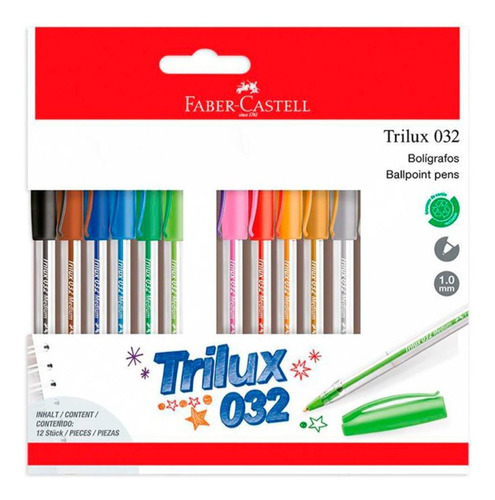 Lápicera Bolígrafo Trilux X 12 Faber Castell Colores