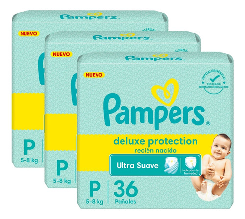 Set 3 Pañales Bebe Pampers Deluxe Protection Pequeño P 36u