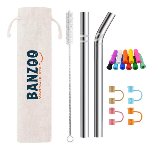 Pajitas Reutilizables De Acero Inoxidable Con Puntas De Sili