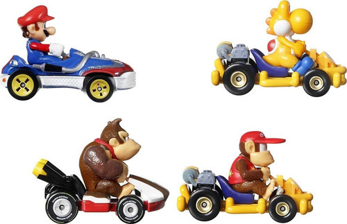 Hot Wheels Mario Kart 4 Pack Orange Yoshi Diddy Kong Donkey 