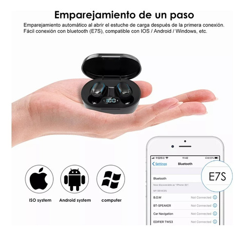 Tacry® Auriculares Inalámbricos Bluetooth, P9 Y E7s 2pcs. Color Negro