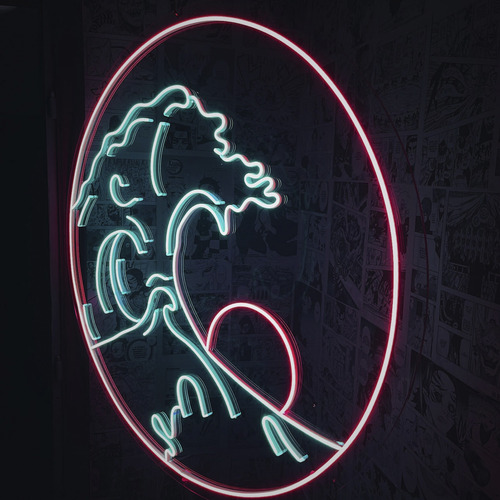 Letrero Luz Neon Gran Ola Retro Led Con Control Remoto