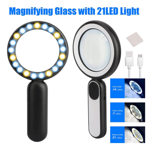 Lupa De Mano Táctil Recargable De 21 Luces