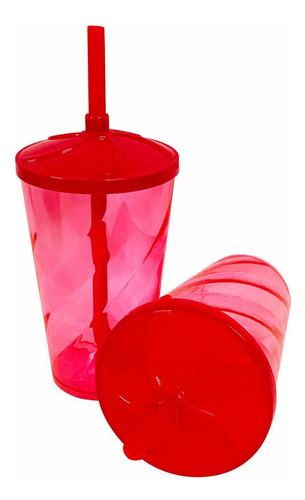 30 Copos Twister Tampa E Canudo 300ml P/ Copo De Guloseimas Cor Vermelho Translucido
