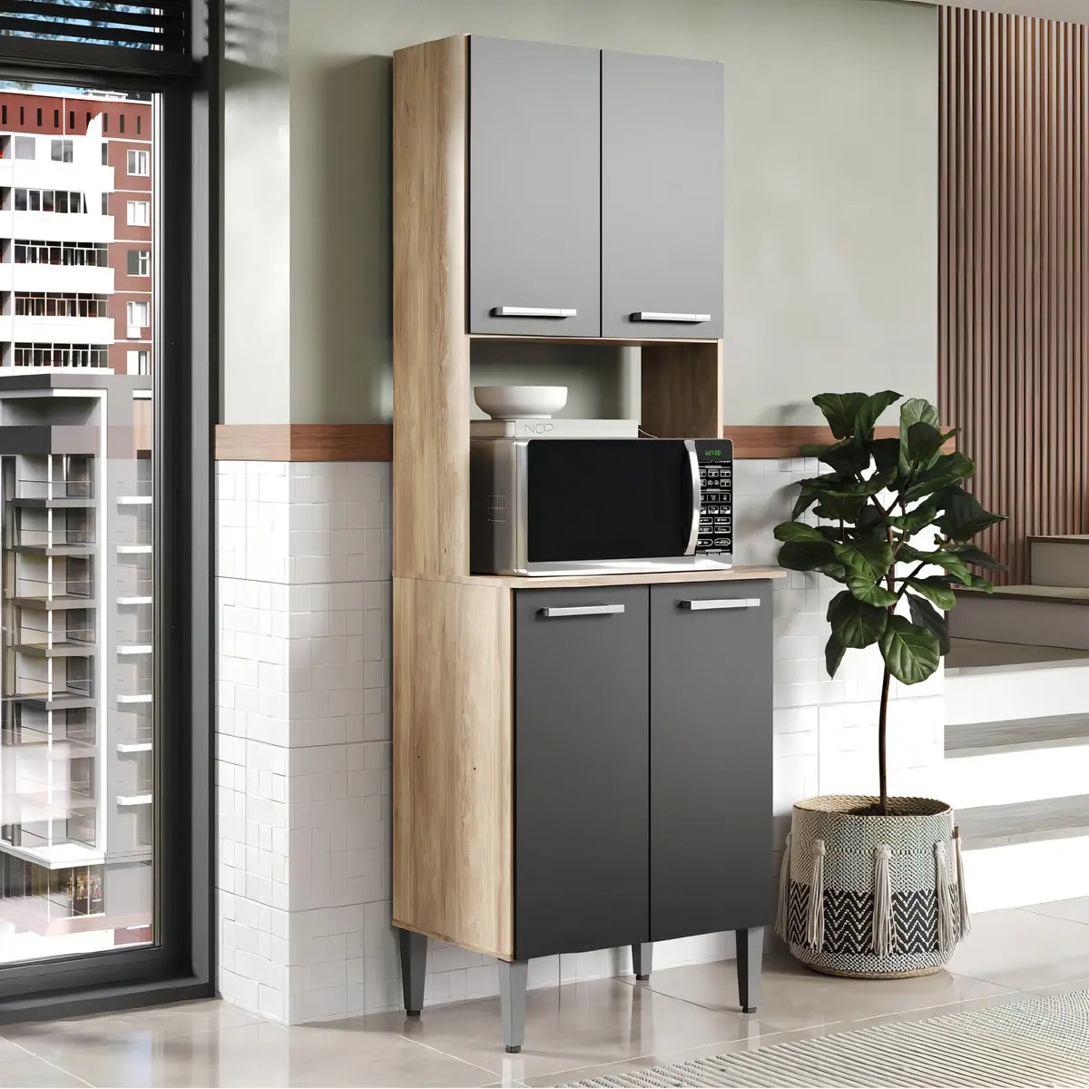 Armário Cozinha Preto Carraro 2783 Arizona Torre Quente 4 Portas