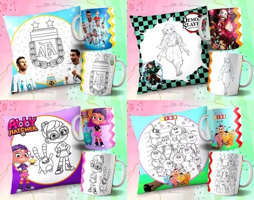 Diseños para sublimar Tazas Pack 32 - Personajes infantiles para colorear