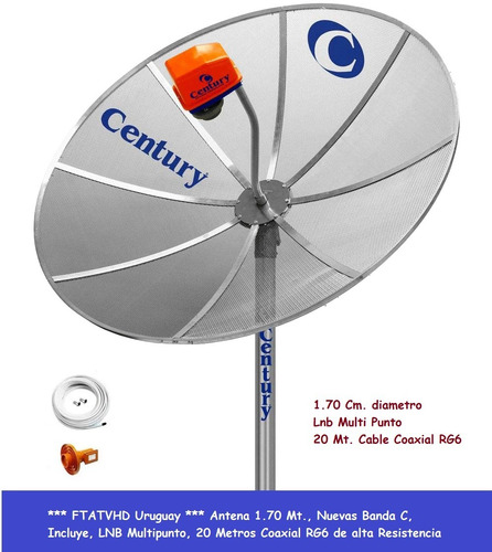 Imagen 2 de 6 de Antena Satelital Banda C Y Ku, 1.70 Mts + Cable Rg6 + Lnb
