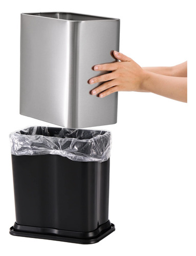 Cubo De Basura Metal 10l Acero Inoxidable Plateado Slim, Bañ Color
