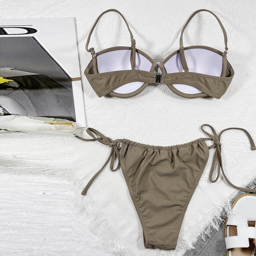Traje De Baño Dividido Sólido Para Mujer Bikini Con Cintura 
