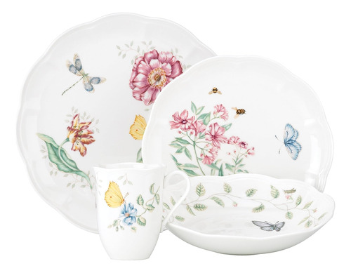 Set De Platos Comedor Blanco Porcelana 4 Pzs Butterfly Meado