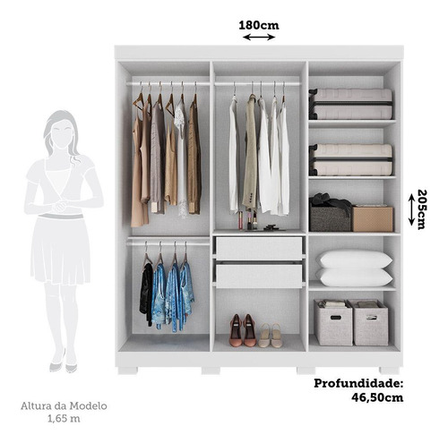 Guarda Roupa Casal 6 Portas 2 Gavetas Paolla Acp Branco