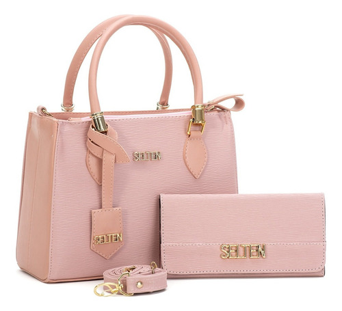 Bolsa Transversal E De Mão Com Carteira Feminina Cor Rosa