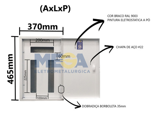 Quadro Distribuição Sobrepor Com Kit Bifásico 24c Din 100a Cor BRANCO RAL 9003 - WEG