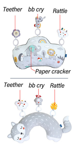 Almofada Baby Tummy Time Com Brinquedo Rattle Sensory Crawli