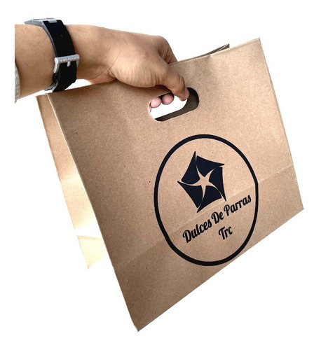Bolsa Kraft Asa Delgada Con Impresión 50 Pz 14x30x25 Envío