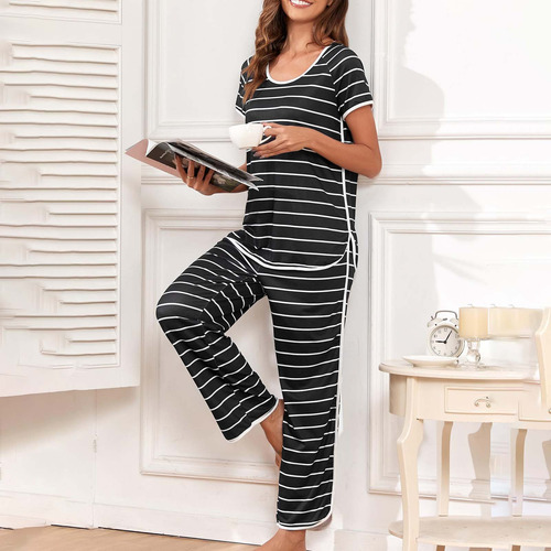 Conjunto De Pijama A Rayas Para Mujer, Ropa De Dormir De Dos
