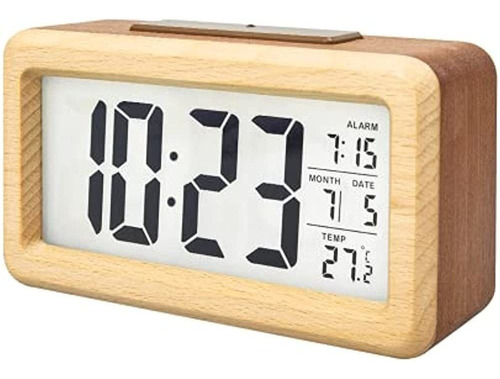 Reloj Despertador Digital Led De Madera A Batería Everwood, 