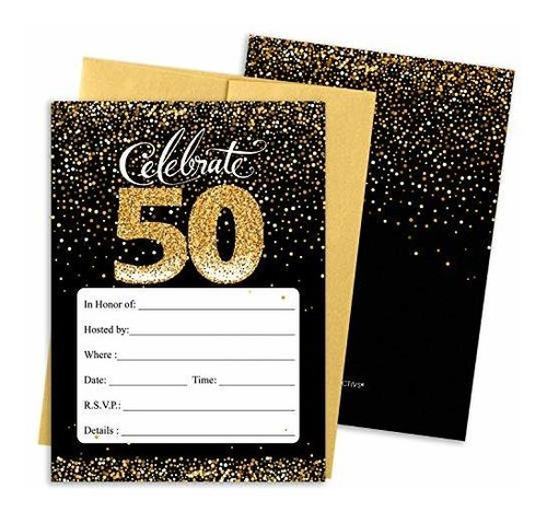 Invitaciones Para Fiesta De 50 Cumpleaños En Negro Y Dorado 