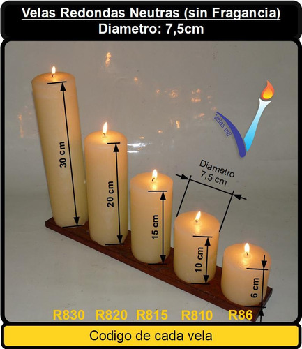 Imagen 1 de 6 de R830 - 5 Vela Redonda Neutra (sin Fraganc) 8x30cm/ 90hs