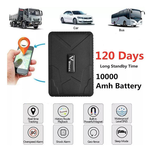 Vebreda Tk915 Vehicular Gps Tracker For Auto Localizador Posicionamiento Global Automóvil Monitor De Voz Fuerte Negro Portátil Mini Gps Tracker Coche Vehículo Moto A Prueba De Agua 10000 mAh