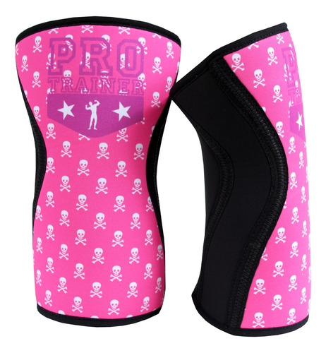 Joelheira Crossfit Caveira Rosa Neoprene Tamanho M