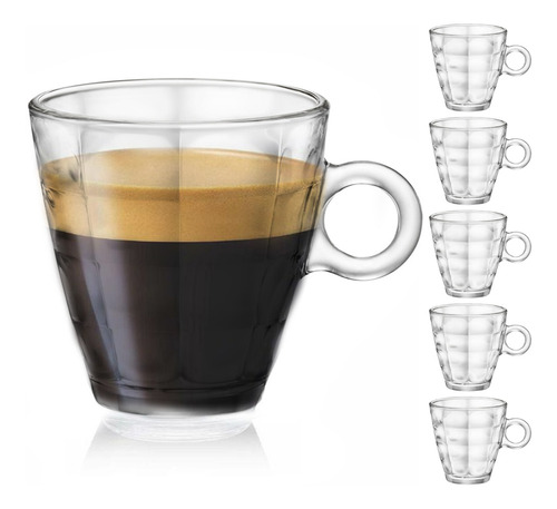 Imagen 1 de 6 de Juego Tazas Cafe Espresso Vidrio 6pz 100ml Bormioli Italia