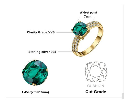 Anillo Compromiso Esmeralda En Plata 925 Chapado Oro 18k
