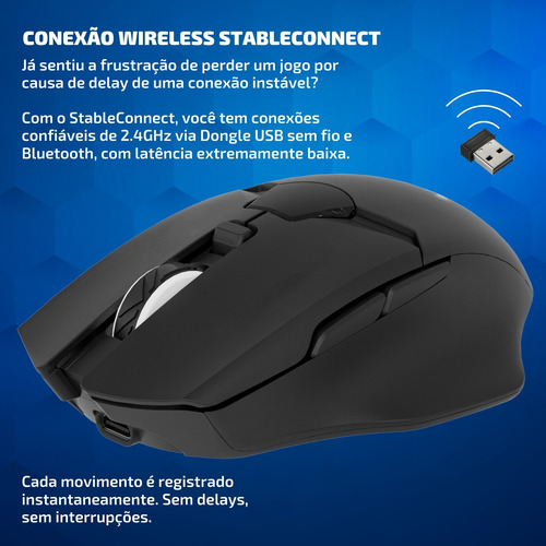 Mouse Gamer Wireless S/ Fio Bluetooth Sem Delay Recarregável