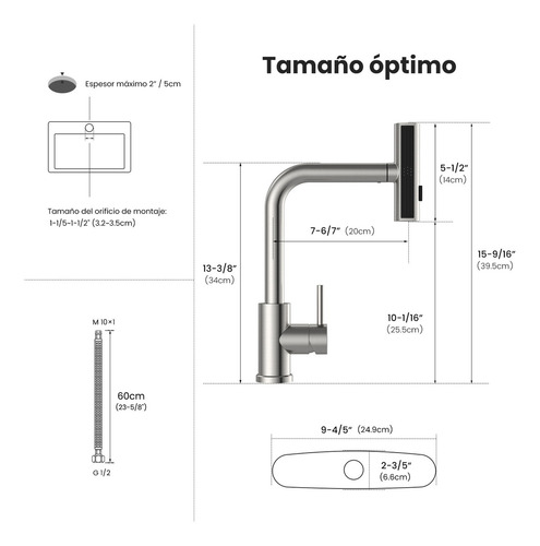 Llave Mezcladora Para Fregadero Monomando Grifo Para Cocina Acabado Cepillado Color Plateado