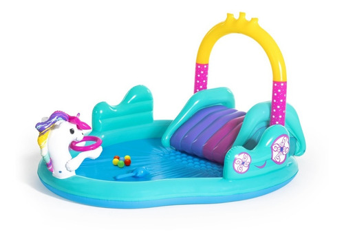 Pileta Con Tobogan Inflable Unicornios Bestway 53097 220 Lt