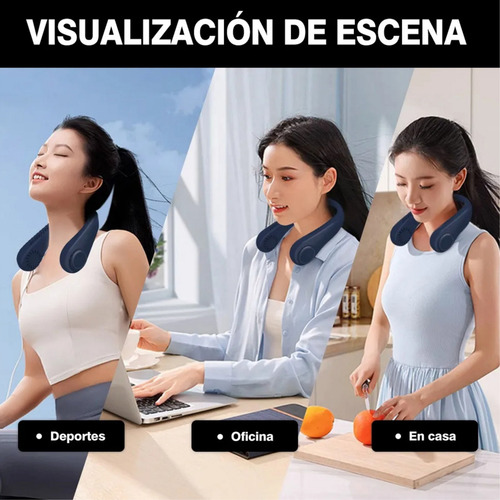 Ventilador Portátil De Cuello Azul Para Colgar Con 3 Velocidades De Viento Refrigeración A 360 Ventiladores Sin Aspas Batería Recargable