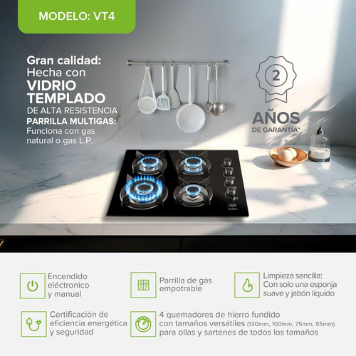 Parrilla De Gas Natural Lp 4 Quemadores Estufa Empotrable Negro