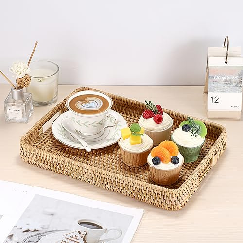 Bandeja Rectangular De Mimbre Tejida A Mano 34x24 Cm