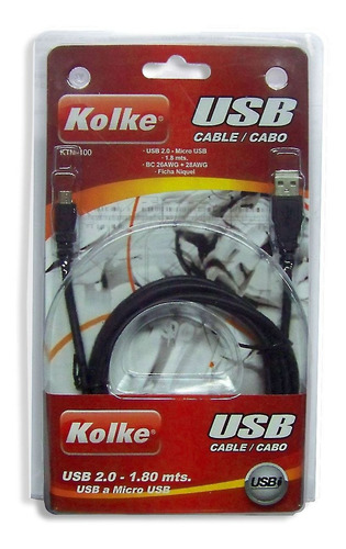 Cable Usb 2.0 A / Usb Micro 4 Pin 1.8m Kolke