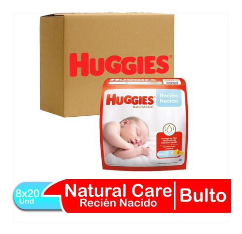 Imagen 1 de 8 de Pañales Bebe Huggies Natural Care Recién Nacido  8 X 20 Und