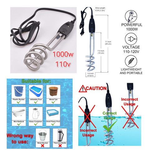 Calentador De Agua Enchufe Resistencia Inmersion 110v 1000w