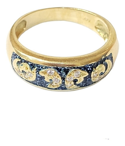 Imagen 1 de 5 de Anillo Oro 18kts Esmalte Y Cubics 4,7grs N°16 Brumat