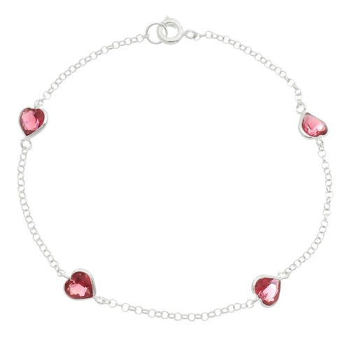 Pulseira Feminina Pedra Zirconia Coração Prata 925