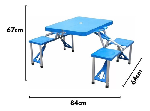 Mesa Camping Praia Dobrável C/ 4 Bancos Alumínio Vira Maleta
