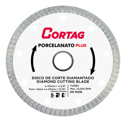 Disco Corte Diamantado Turbo Porcelanato Plus 110mm Cortag Cor Branco