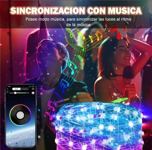 Imagen 3 de 8 de Luz Led Usb 10m Guirnalda Multicolor Control Bluetooth App