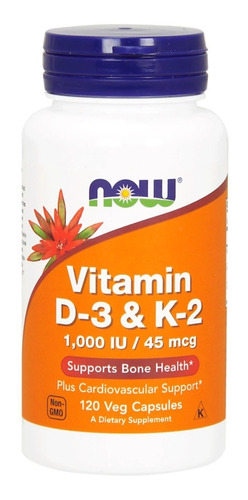 Vitamina D3 & K-2 1,000iu 45mcg 120 Softgels Now Foods