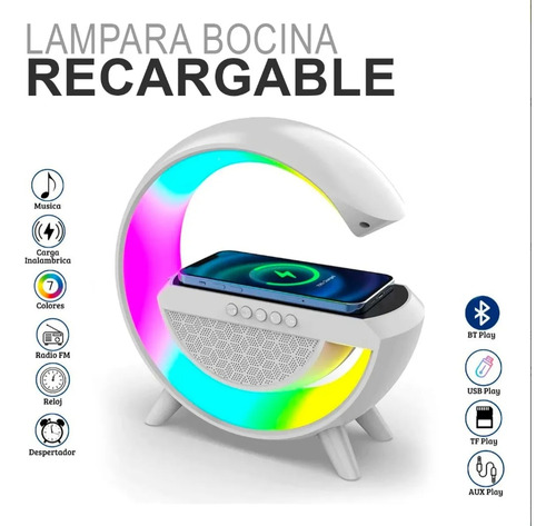 Altavoz Bluetooth Luz Nocturna Cargador Inalámbrico Multifu Blanco