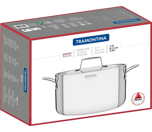 Cacerola De Acero Inoxidable Grano 25 Cm - 5,8 L Color Plateado Tramontina