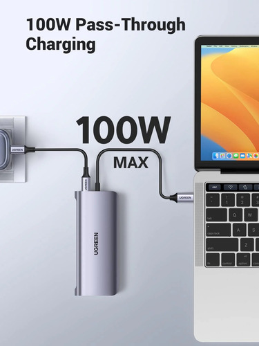 Adaptador 10 En 1 Hdmi 4k Vga Usb Red Tf Sd Aux 100w Ugreen
