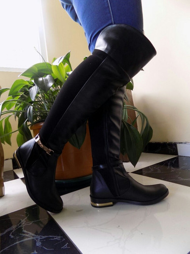 Botas Modernas Caña Alta Para Dama Tacón Plano!