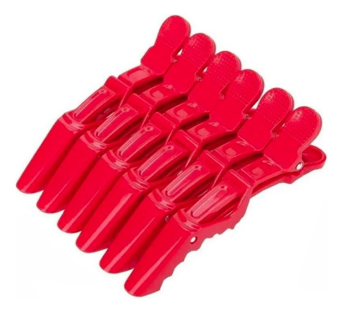 6 Presilhas Crocodilo Prendedor Cabelo Clips Tipo Bico Pato Cor Vermelho