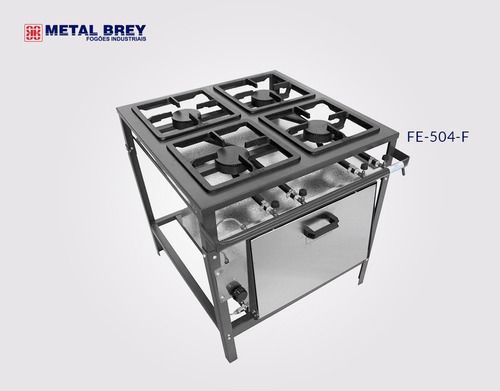 Fogão Industrial 4 Bocas Forno Alta Pressão Stand Metalbrey Cor Cinza-grafite na