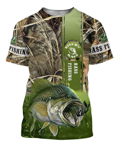 Hermosa Playera Impresa En 3d Bass Fishing